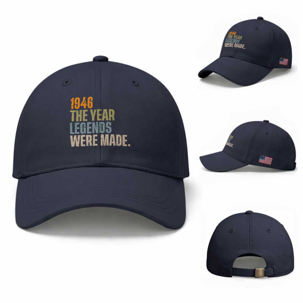 80th Birthday Gift For Men Baseball Cap Vintage 1946 80 Years Old Birthday TS10 Baseball Cap Universal Fit Navy Print Your Wear