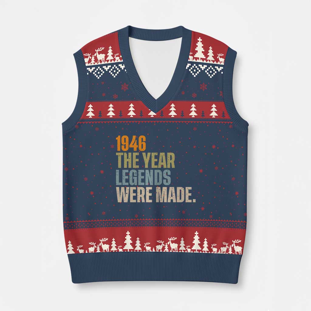 80th Birthday Gift For Men V-Neck Knit Sweater Vest Vintage 1946 80 Years Old Birthday TS10 Navy Red Print Your Wear
