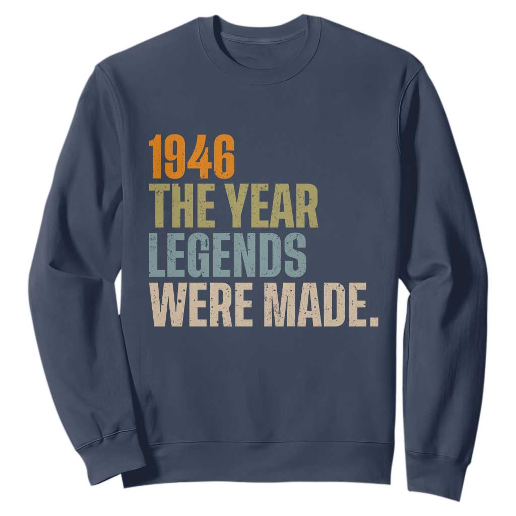 80th Birthday Gift For Men Sweatshirt Vintage 1946 80 Years Old Birthday TS10 Navy Print Your Wear