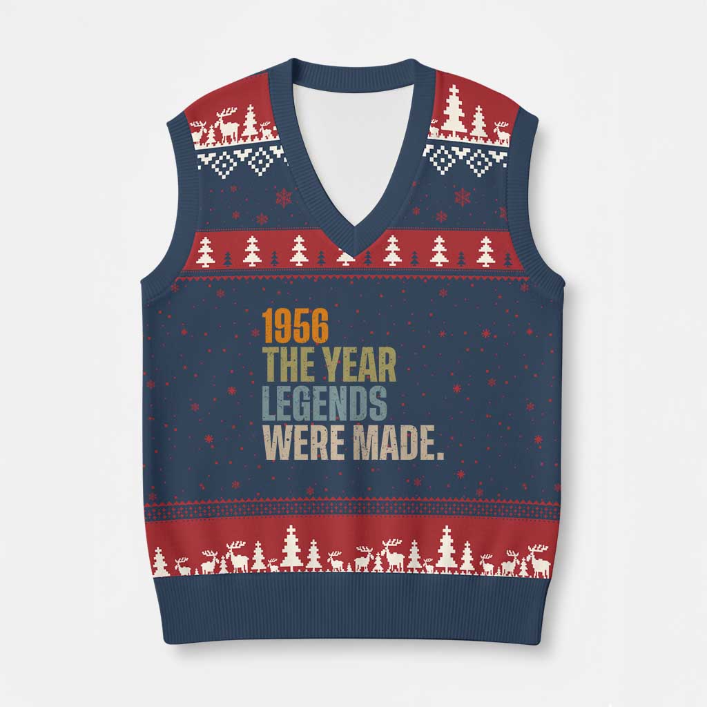 70th Birthday Gift For Men V-Neck Knit Sweater Vest Vintage 1956 70 Years Old Birthday TS10 Navy Red Print Your Wear