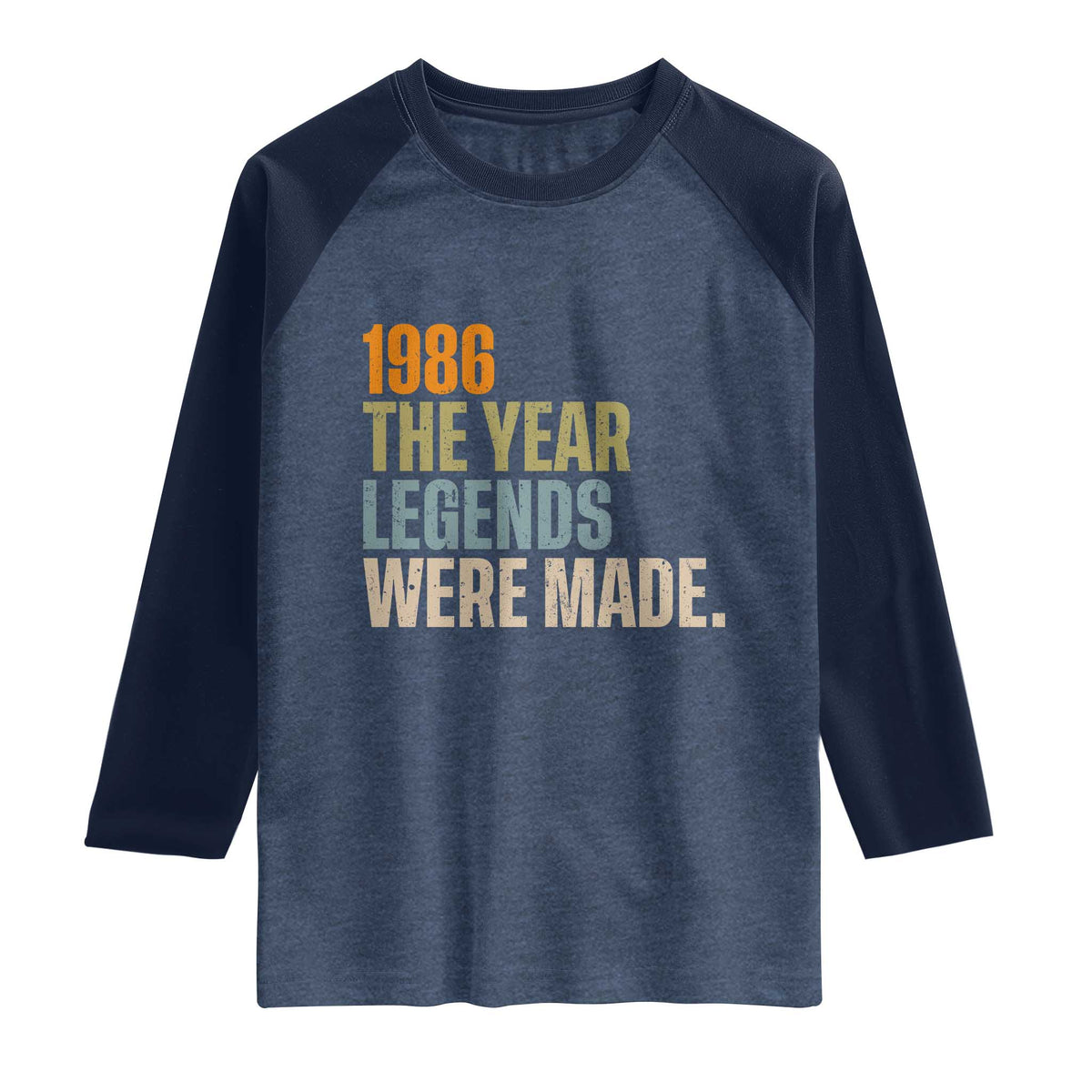 40th Birthday Gift For Men Raglan Shirt Vintage 1986 40 Years Old Birthday TS10 Heather Denim Navy Print Your Wear