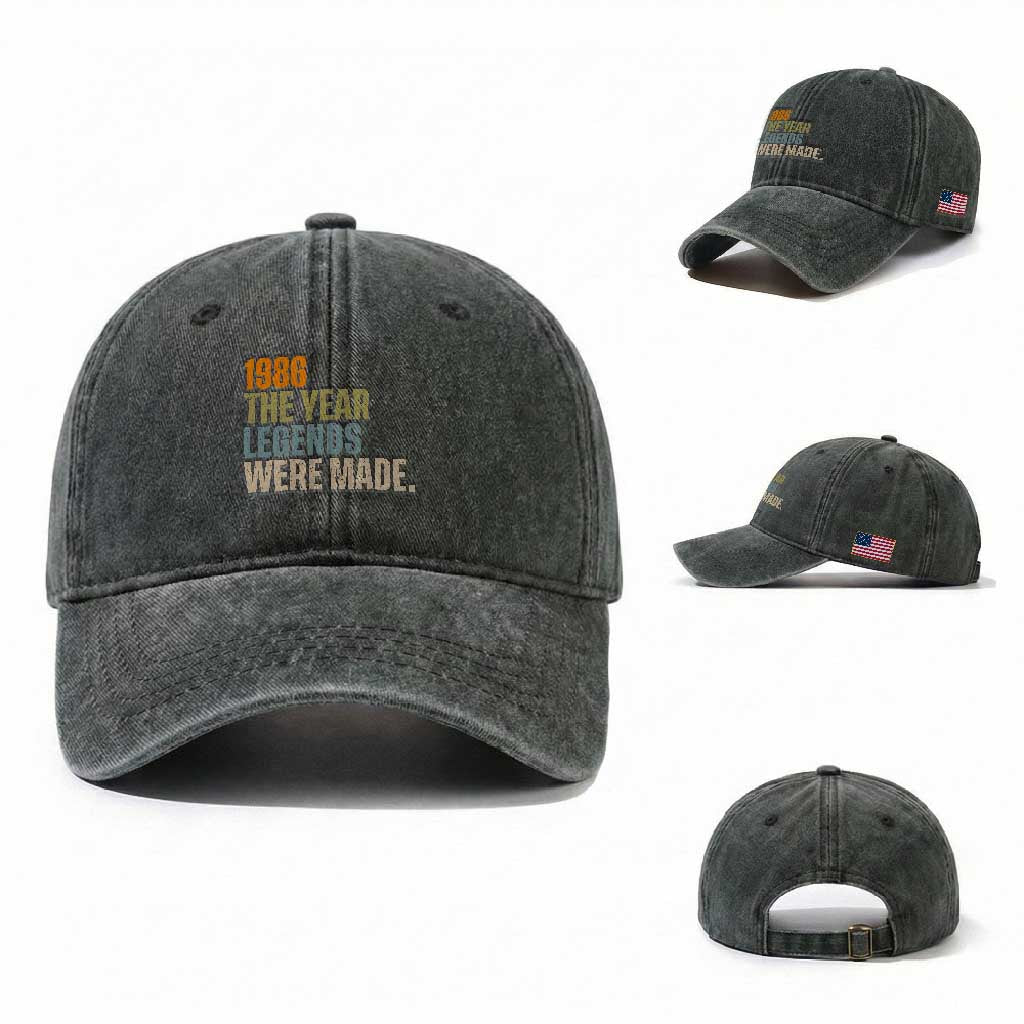 40th Birthday Gift For Men Washed Cotton Baseball Cap Vintage 1986 40 Years Old Birthday TS10 Washed Cap Universal Fit Dark Green Print Your Wear