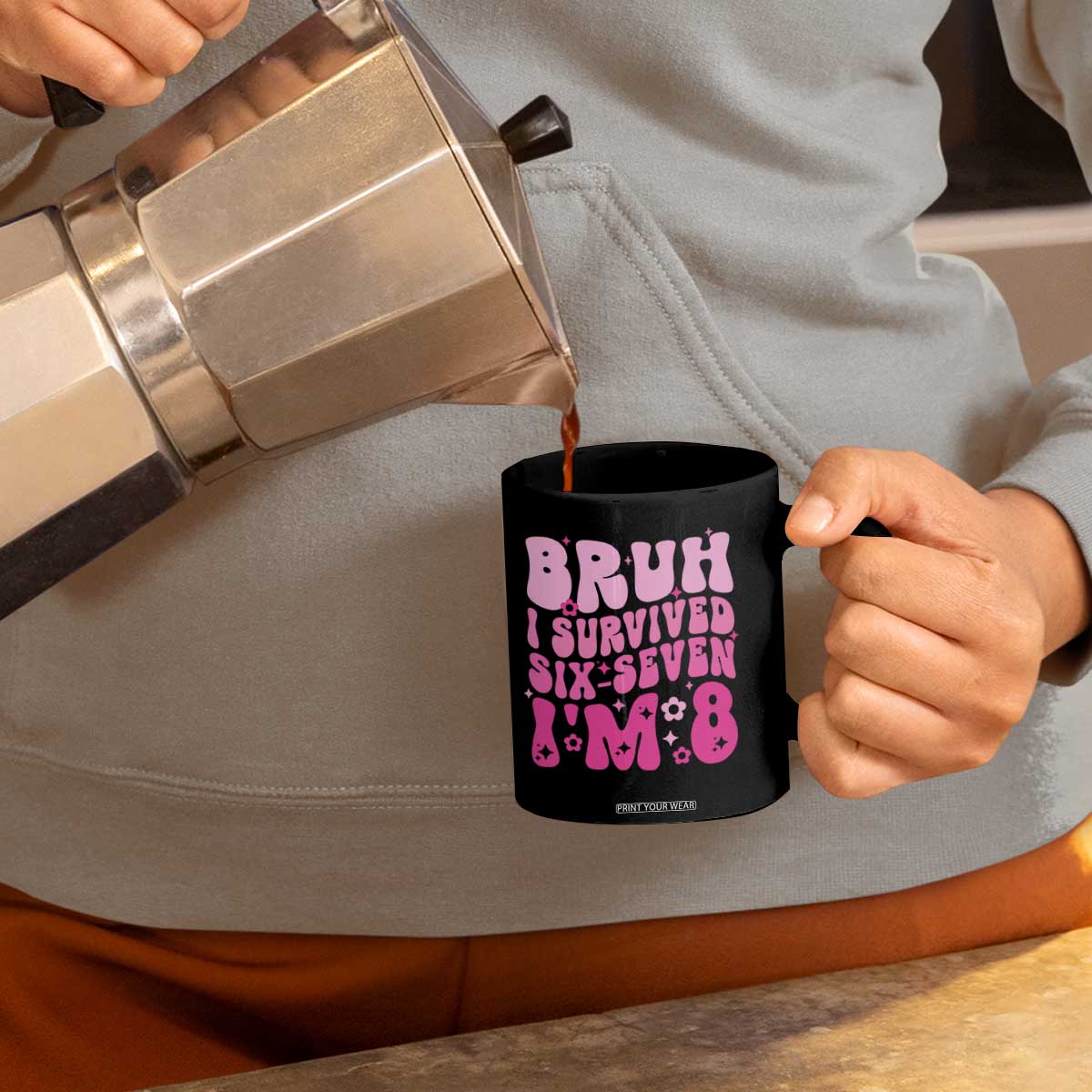 8th Birthday Girls Coffee Mug Bruh I Survived 67 Im 8 Year Old Six Seven TS10 Print Your Wear