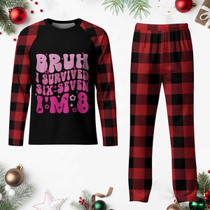 8th Birthday Girls Plaid Pajama Set Bruh I Survived 67 Im 8 Year Old Six Seven TS10 Buffalo Plaid Print Your Wear