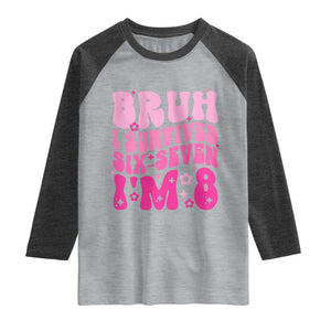 8th Birthday Girls Raglan Shirt Bruh I Survived 67 Im 8 Year Old Six Seven TS10 Heather Gray Heather Charcoal Print Your Wear
