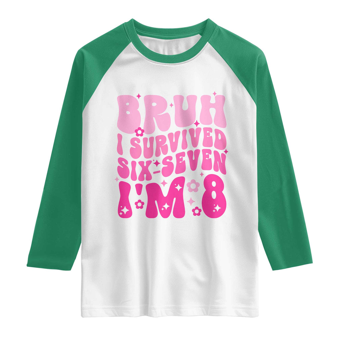 8th Birthday Girls Raglan Shirt Bruh I Survived 67 Im 8 Year Old Six Seven TS10 White Kelly Green Print Your Wear
