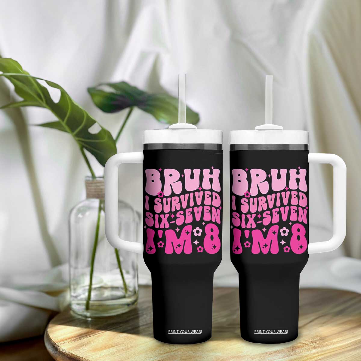 8th Birthday Girls Tumbler With Handle Bruh I Survived 67 Im 8 Year Old Six Seven TS10 Print Your Wear