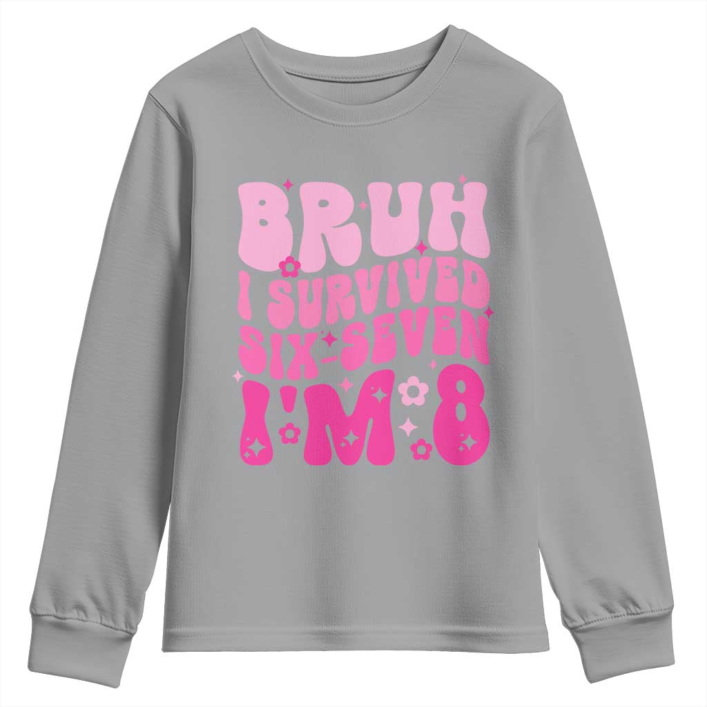 8th Birthday Girls Youth Sweatshirt Bruh I Survived 67 Im 8 Year Old Six Seven TS10 Sport Gray Print Your Wear