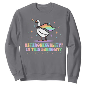 Rainbow Goose Heterosexuality in This Economy Sweatshirt LGBTQ Lesbian Pride TS10 Charcoal Print Your Wear