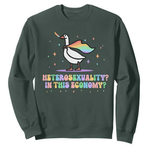 Rainbow Goose Heterosexuality in This Economy Sweatshirt LGBTQ Lesbian Pride TS10 Dark Forest Green Print Your Wear