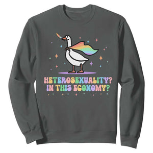 Rainbow Goose Heterosexuality in This Economy Sweatshirt LGBTQ Lesbian Pride TS10 Dark Heather Print Your Wear