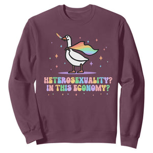 Rainbow Goose Heterosexuality in This Economy Sweatshirt LGBTQ Lesbian Pride TS10 Maroon Print Your Wear