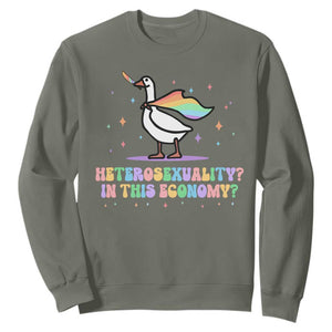 Rainbow Goose Heterosexuality in This Economy Sweatshirt LGBTQ Lesbian Pride TS10 Military Green Print Your Wear