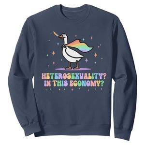 Rainbow Goose Heterosexuality in This Economy Sweatshirt LGBTQ Lesbian Pride TS10 Navy Print Your Wear