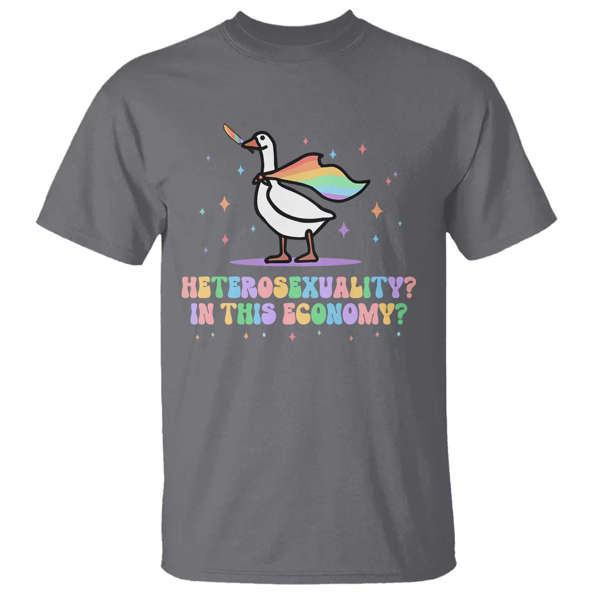 Rainbow Goose Heterosexuality in This Economy T Shirt LGBTQ Lesbian Pride TS10 Charcoal Print Your Wear
