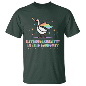 Rainbow Goose Heterosexuality in This Economy T Shirt LGBTQ Lesbian Pride TS10 Dark Forest Green Print Your Wear