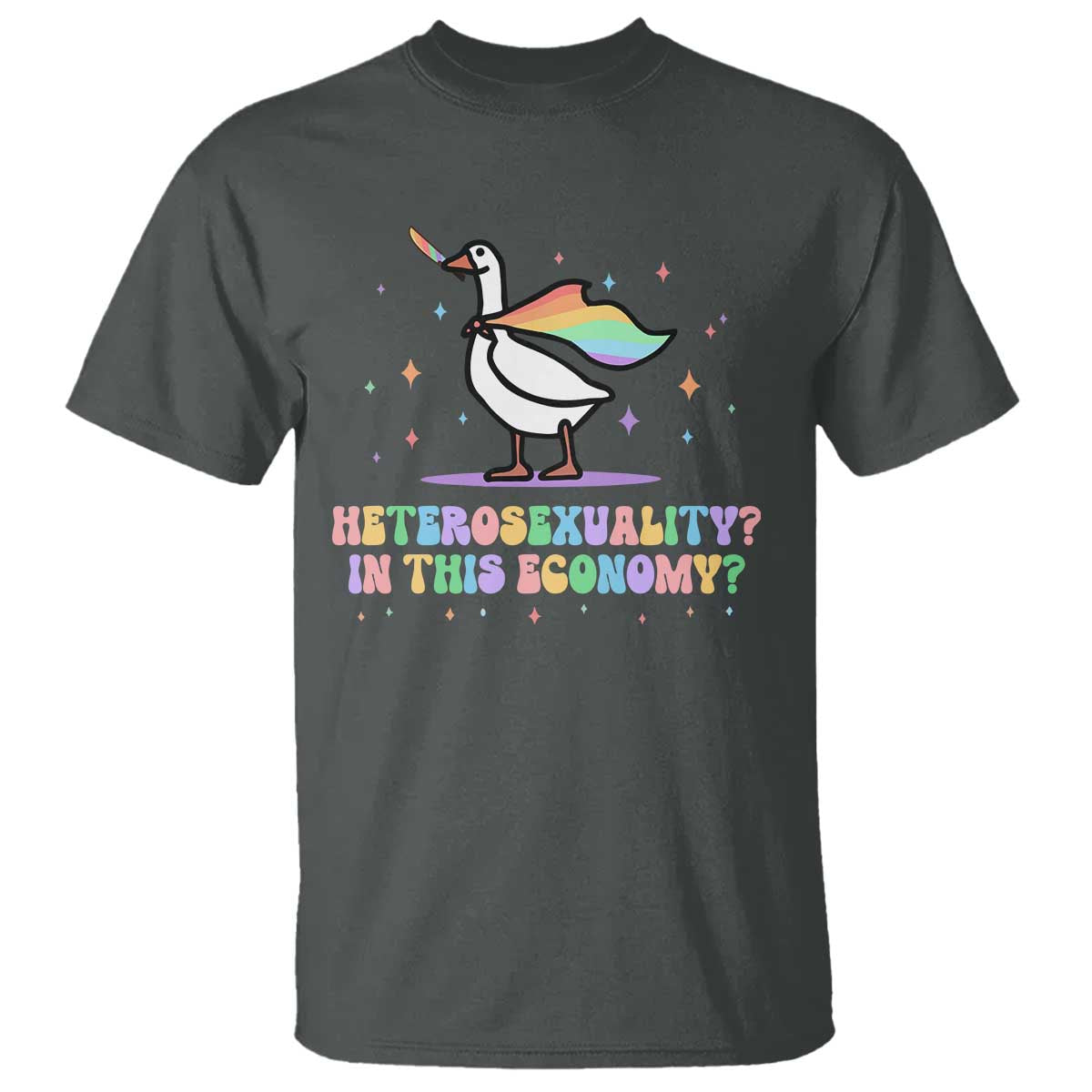 Rainbow Goose Heterosexuality in This Economy T Shirt LGBTQ Lesbian Pride TS10 Dark Heather Print Your Wear