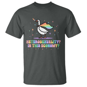 Rainbow Goose Heterosexuality in This Economy T Shirt LGBTQ Lesbian Pride TS10 Dark Heather Print Your Wear