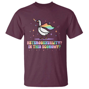 Rainbow Goose Heterosexuality in This Economy T Shirt LGBTQ Lesbian Pride TS10 Maroon Print Your Wear