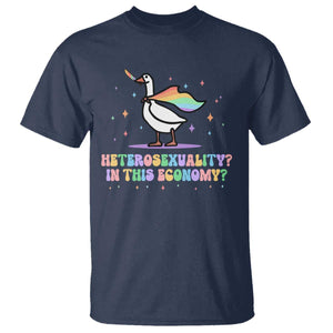Rainbow Goose Heterosexuality in This Economy T Shirt LGBTQ Lesbian Pride TS10 Navy Print Your Wear