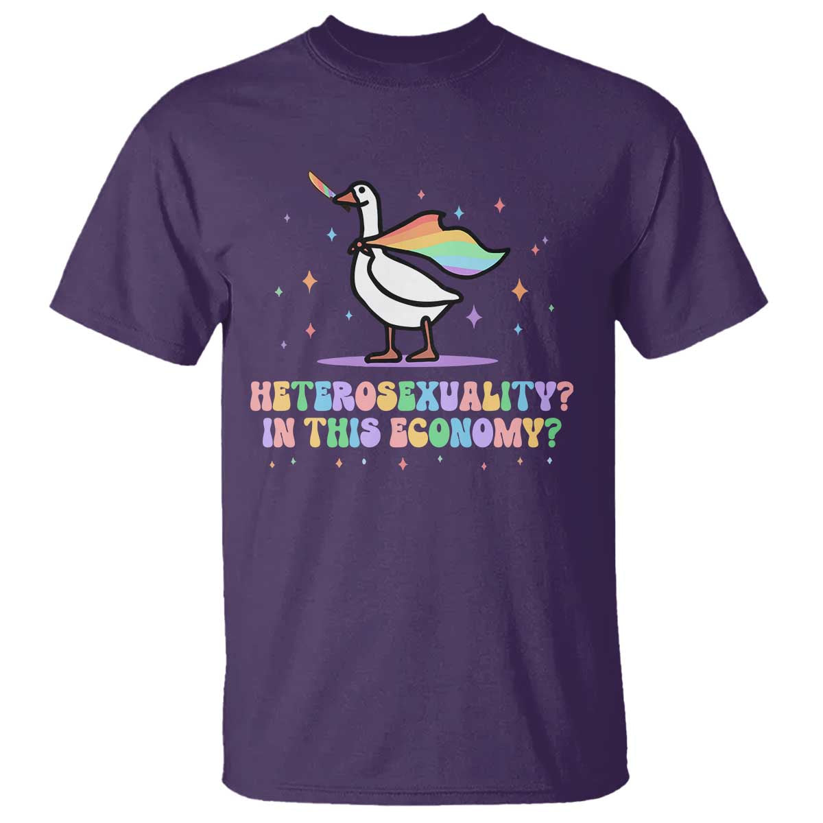Rainbow Goose Heterosexuality in This Economy T Shirt LGBTQ Lesbian Pride TS10 Purple Print Your Wear