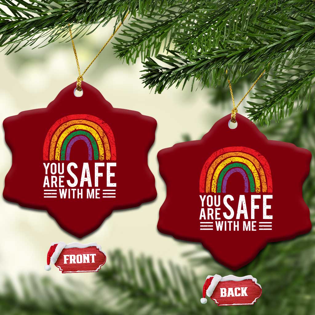 You Are Safe With Me Ceramic Ornament Retro Rainbow LGBTQ Ally Pride TS10 Print Your Wear