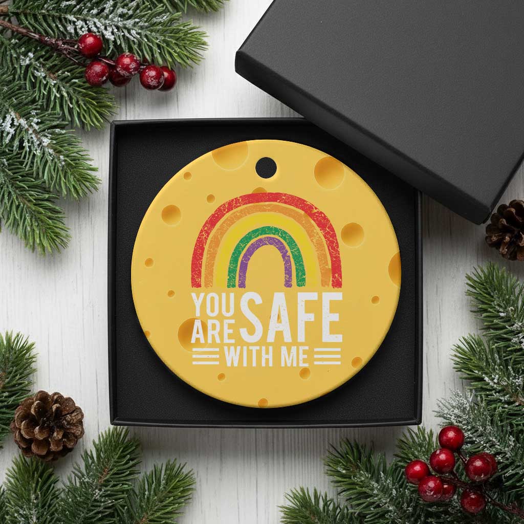 You Are Safe With Me Ceramic Ornament Retro Rainbow LGBTQ Ally Pride TS10 1pc Yellow Cheese Print Your Wear