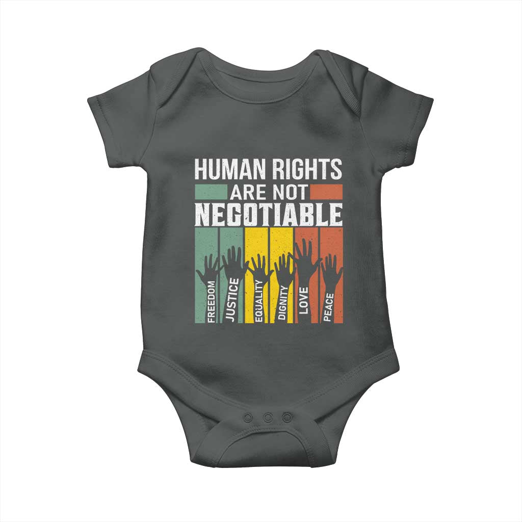 Human Rights Baby Onesie Are Not Negotiable Retro Equality Statement TS10 Dark Heather Print Your Wear