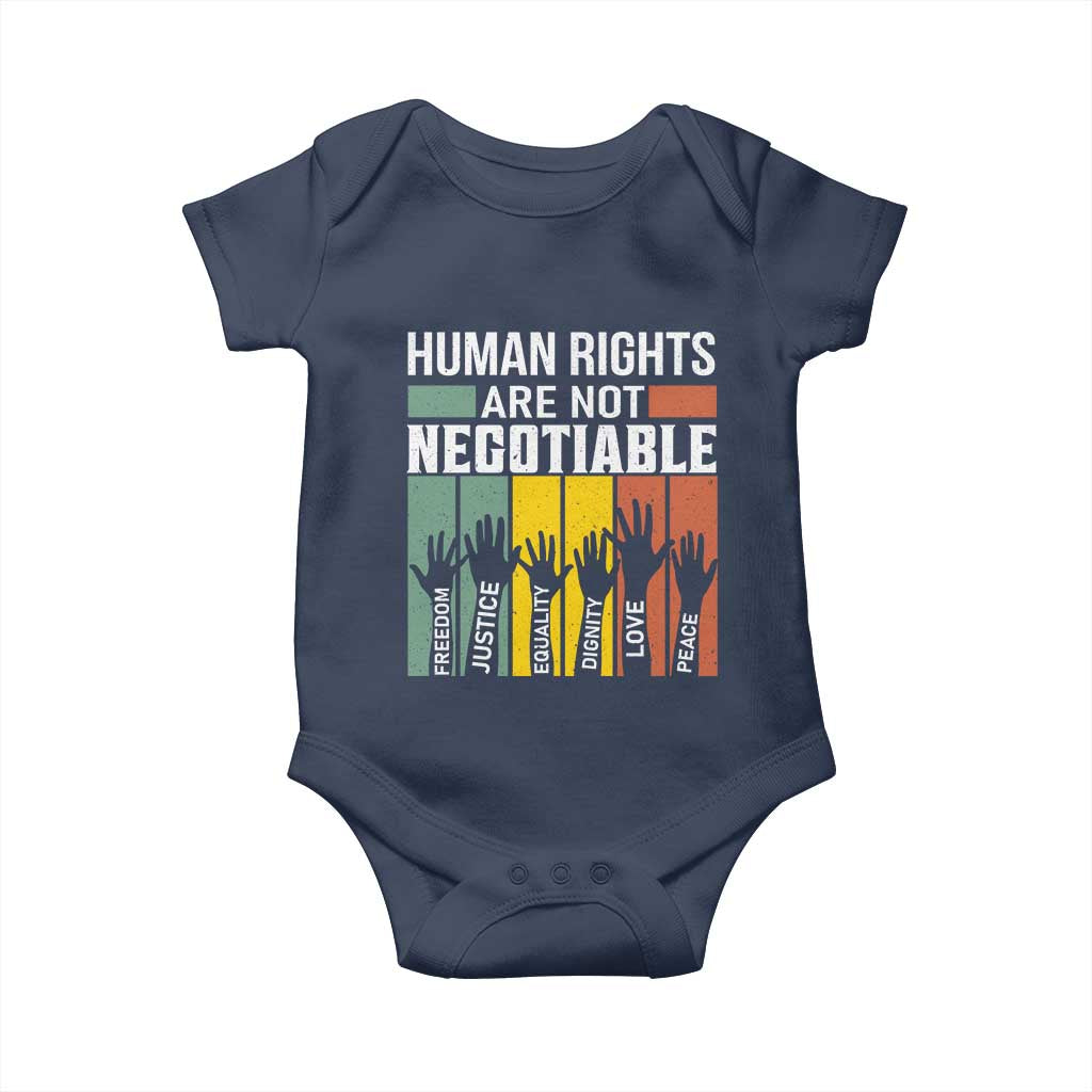 Human Rights Baby Onesie Are Not Negotiable Retro Equality Statement TS10 Navy Print Your Wear