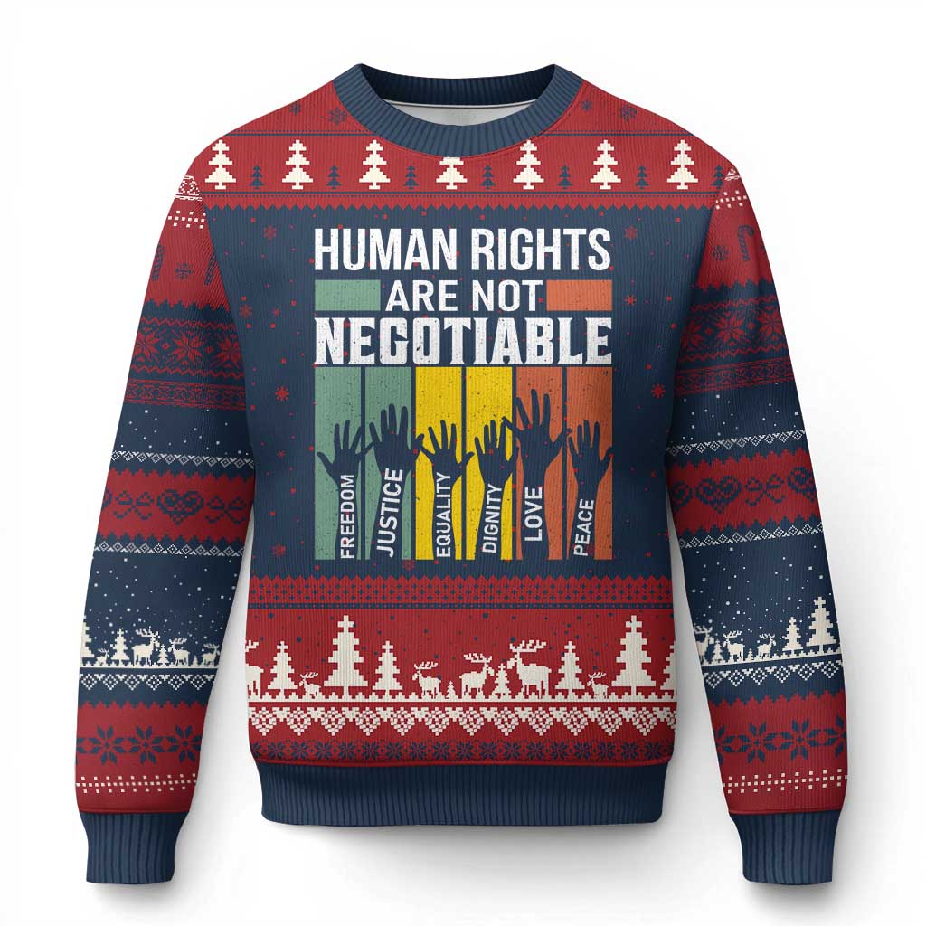 Human Rights Ugly Christmas Sweater Are Not Negotiable Retro Equality Statement TS10 Navy Red Print Your Wear