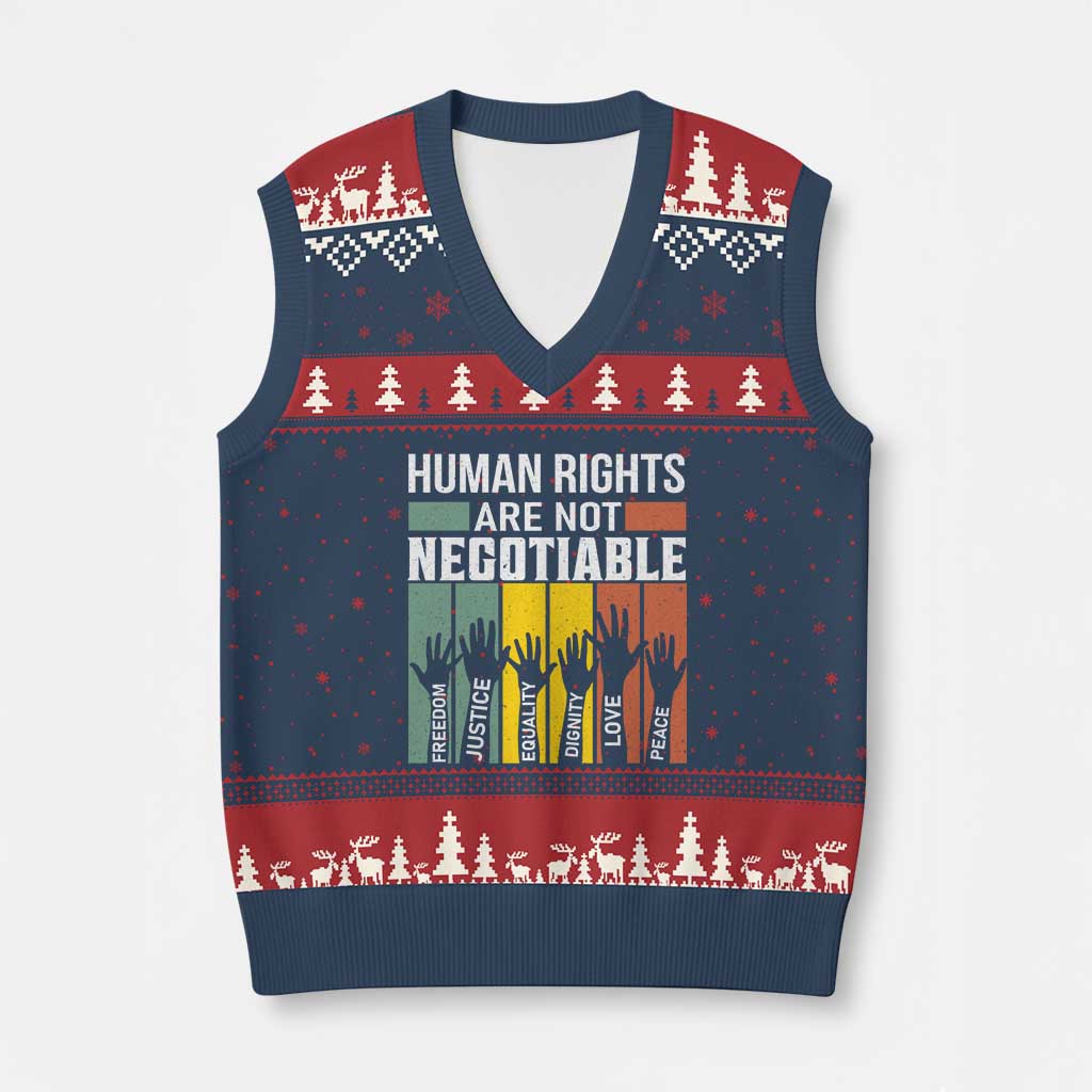 Human Rights V-Neck Knit Sweater Vest Are Not Negotiable Retro Equality Statement TS10 Navy Red Print Your Wear