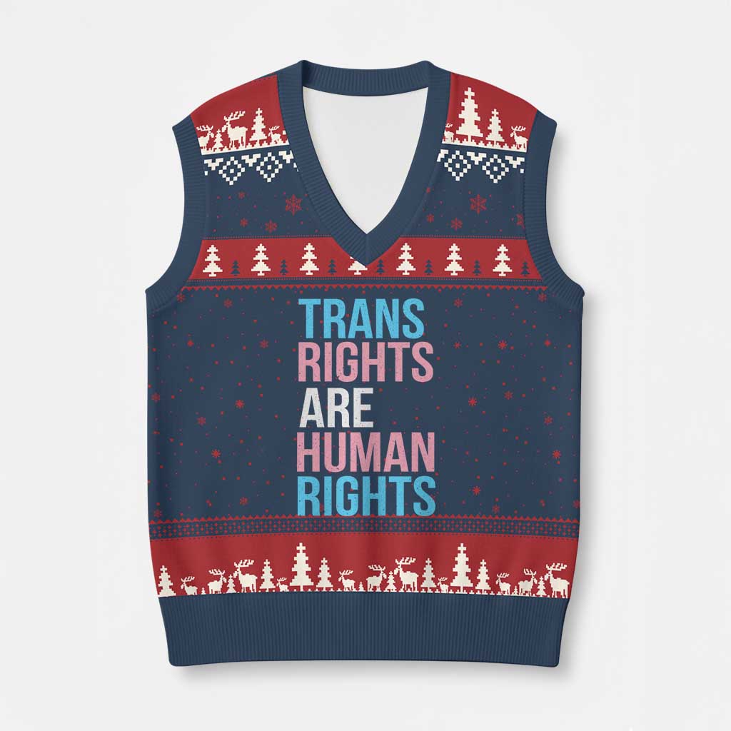 Trans Rights V-Neck Knit Sweater Vest Human Rights Transgender Pride Gender Equality TS10 Navy Red Print Your Wear