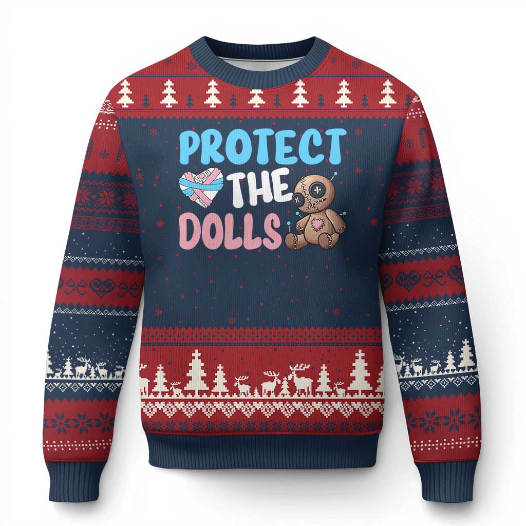 Protect The Dolls Ugly Christmas Sweater Transgender Trans Pride TS10 Navy Red Print Your Wear