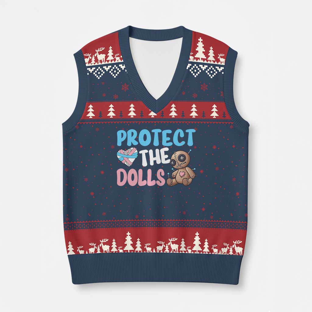 Protect The Dolls V-Neck Knit Sweater Vest Transgender Trans Pride TS10 Navy Red Print Your Wear