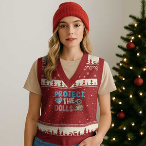 Protect The Dolls V-Neck Knit Sweater Vest Transgender Trans Pride TS10 Red Beige Print Your Wear