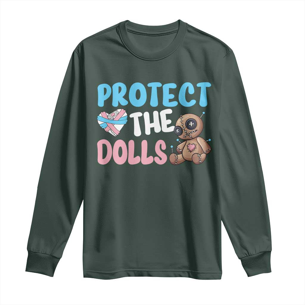 Protect The Dolls Long Sleeve Shirt Transgender Trans Pride TS10 Dark Forest Green Print Your Wear