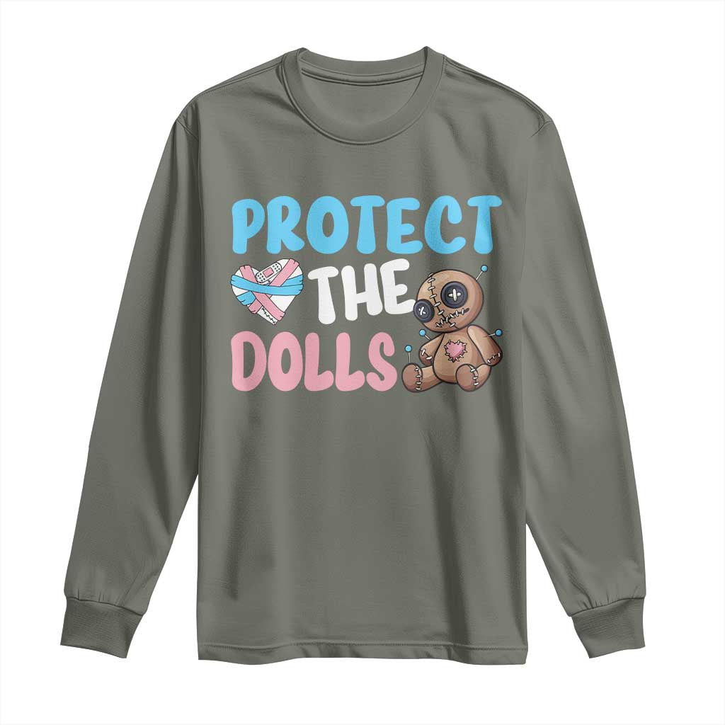 Protect The Dolls Long Sleeve Shirt Transgender Trans Pride TS10 Military Green Print Your Wear