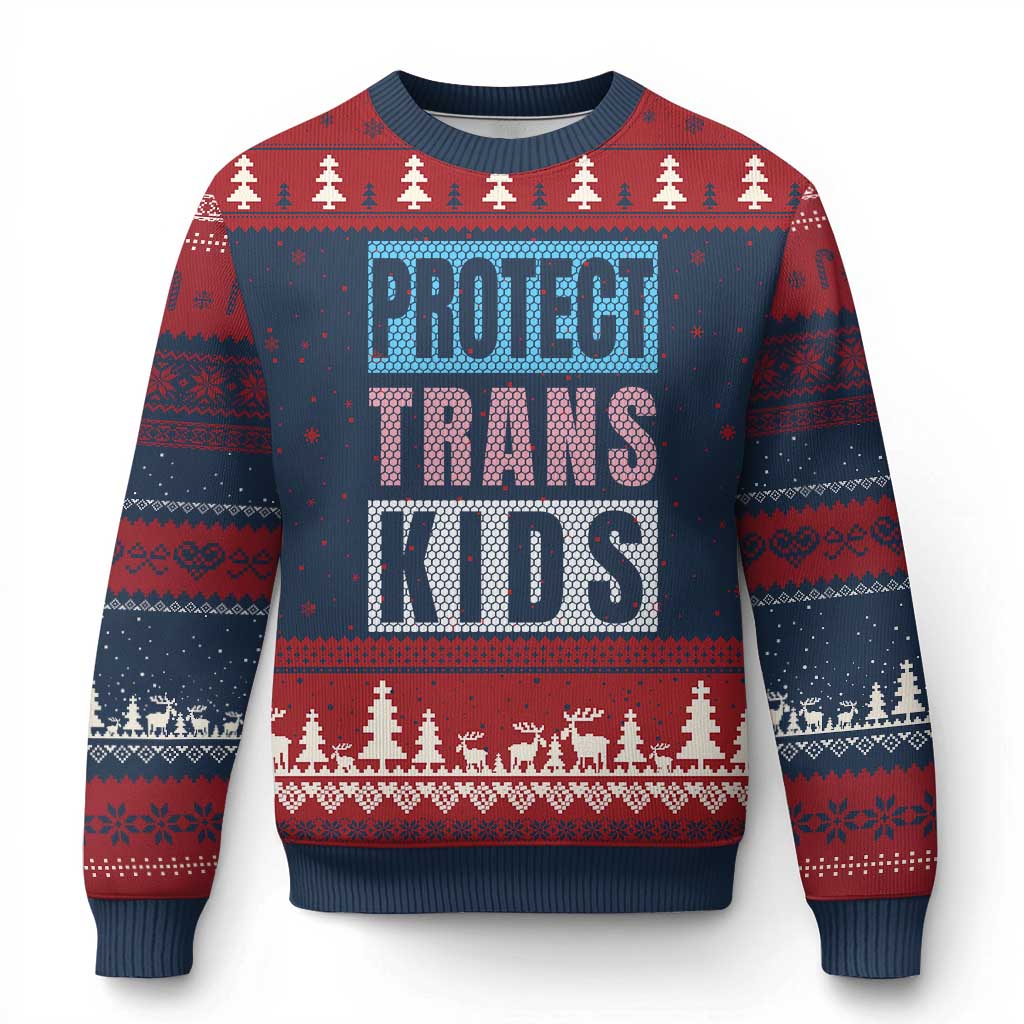 Protect Trans Kids Ugly Christmas Sweater Transgender Pride Trans Rights Social Justice TS10 Navy Red Print Your Wear