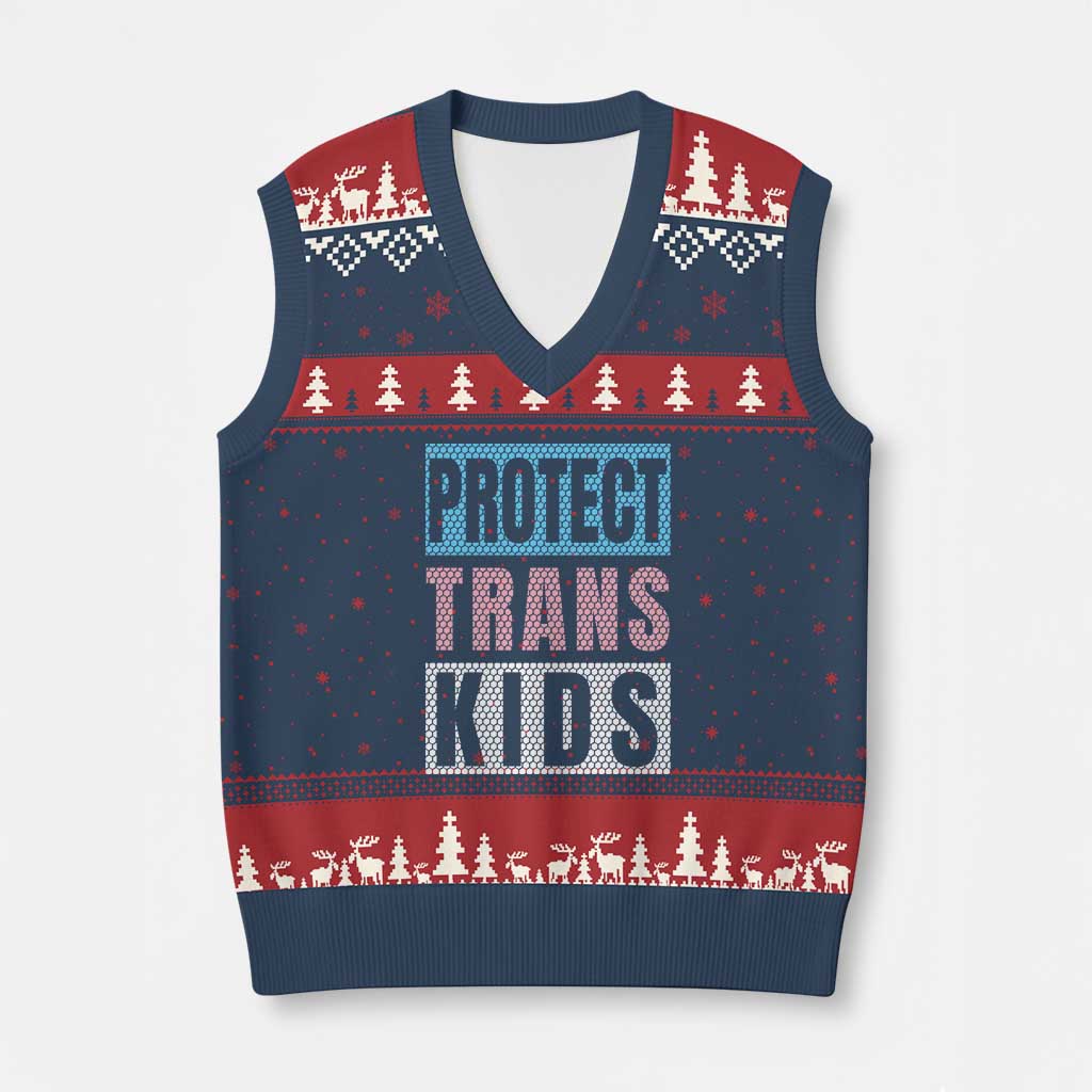 Protect Trans Kids V-Neck Knit Sweater Vest Transgender Pride Trans Rights Social Justice TS10 Navy Red Print Your Wear