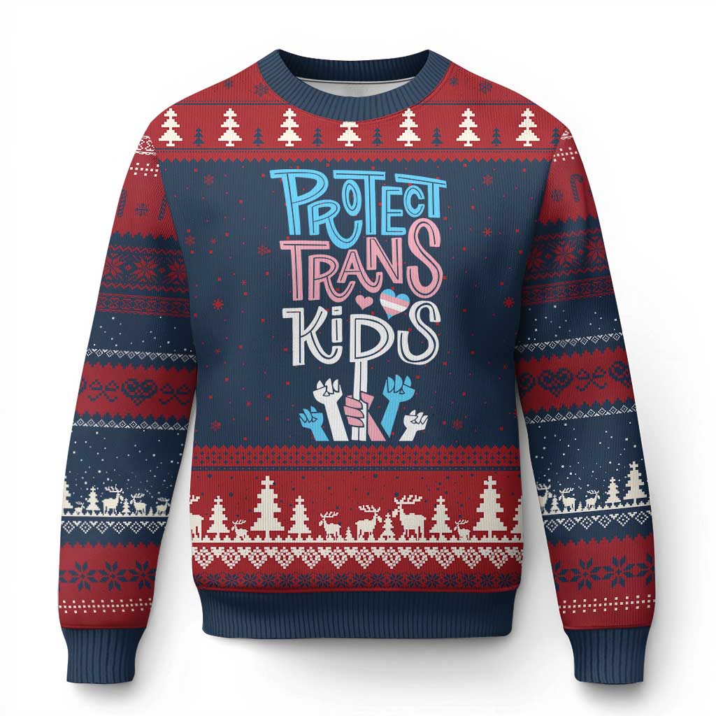 Protect Trans Kids Ugly Christmas Sweater Transgender Pride Social Justice TS10 Navy Red Print Your Wear