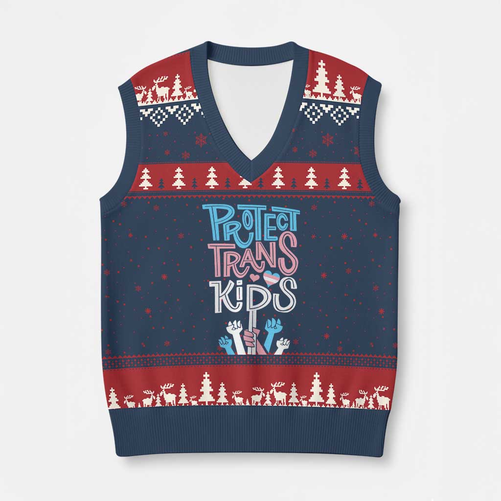 Protect Trans Kids V-Neck Knit Sweater Vest Transgender Pride Social Justice TS10 Navy Red Print Your Wear