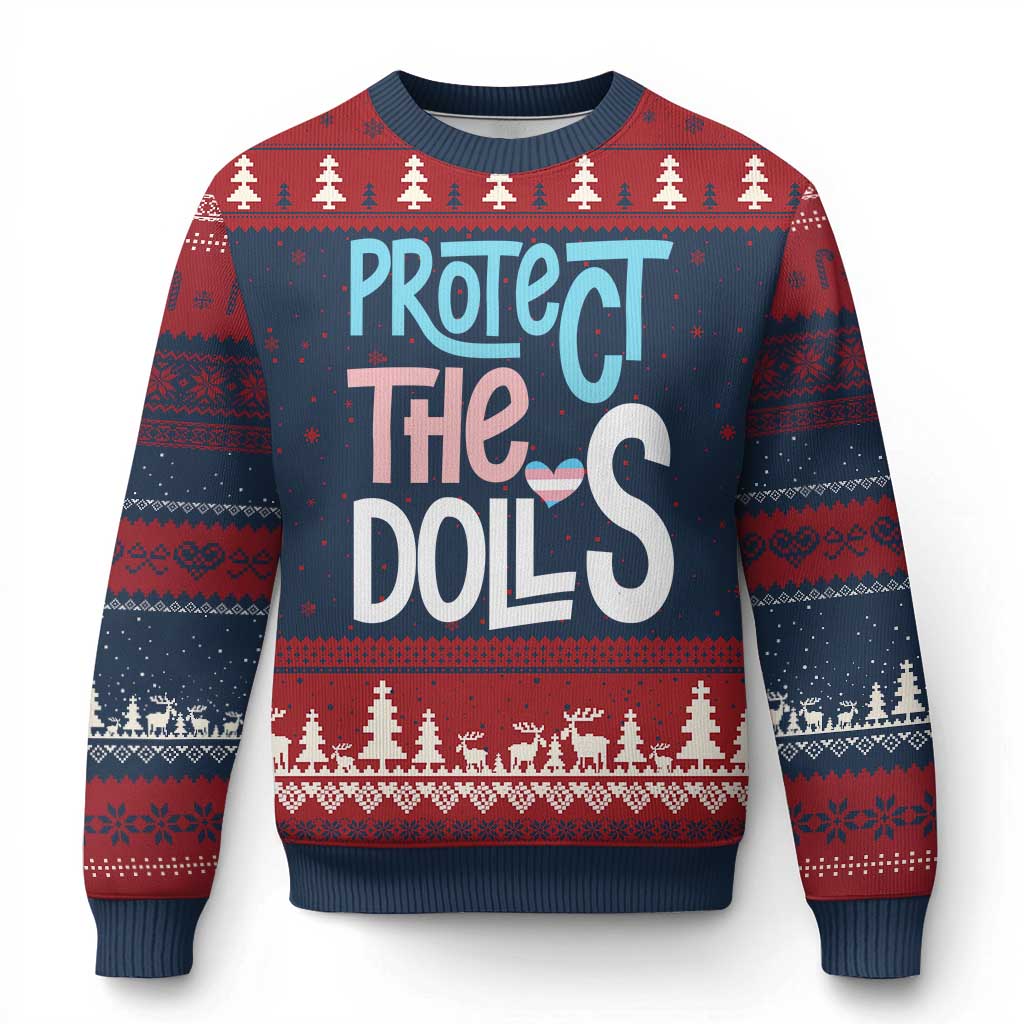 Protect The Dolls Ugly Christmas Sweater Transgender Trans Pride Social Justice TS10 Navy Red Print Your Wear