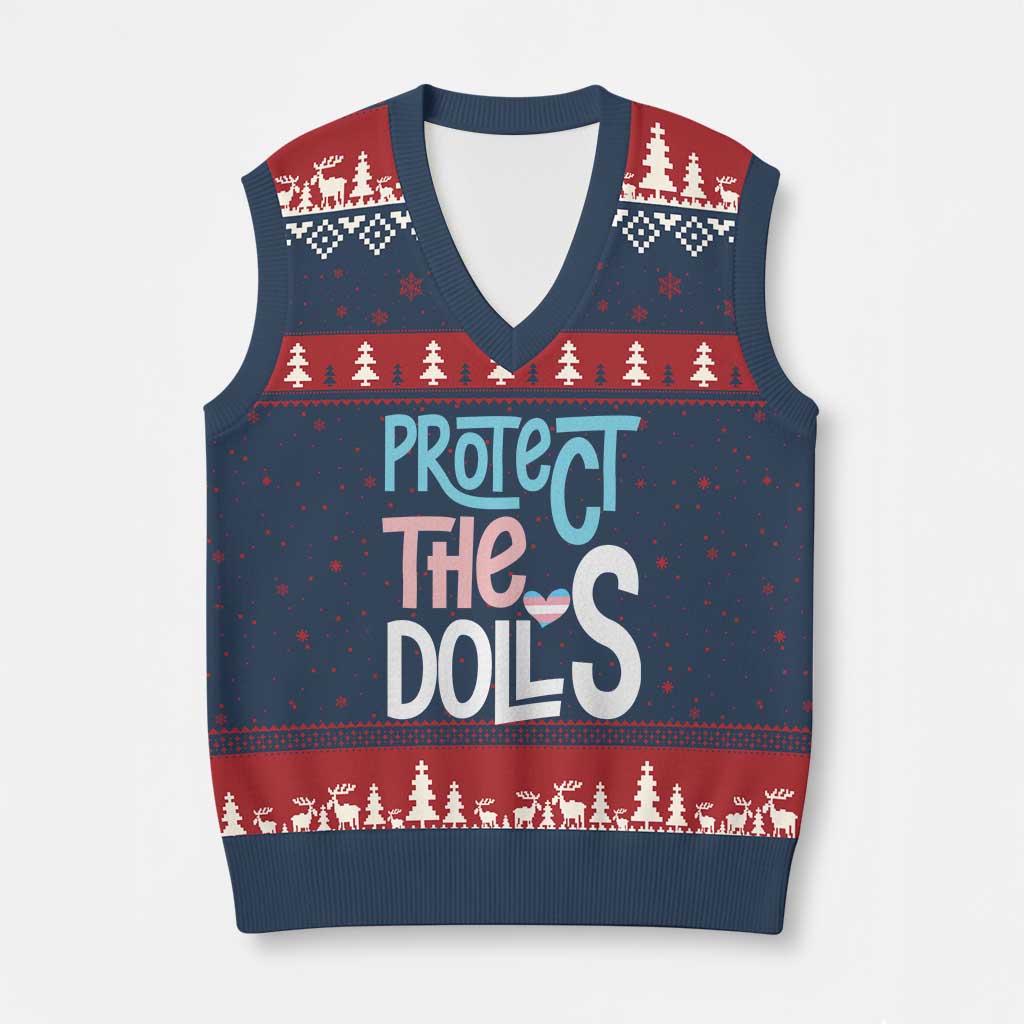 Protect The Dolls V-Neck Knit Sweater Vest Transgender Trans Pride Social Justice TS10 Navy Red Print Your Wear