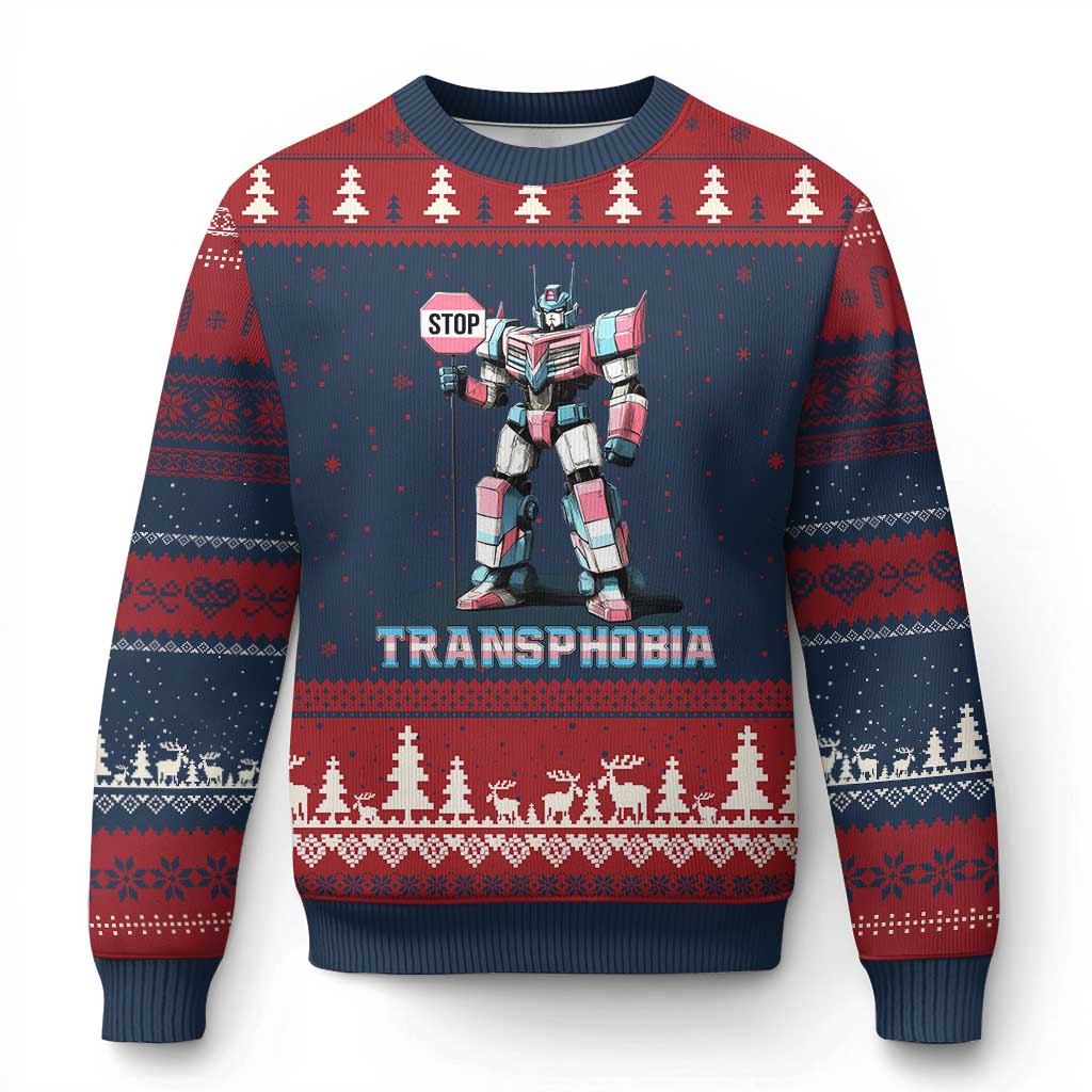 LGBTQ Trans Ugly Christmas Sweater Stop Transphobia Trans Rights Social Justice TS10 Navy Red Print Your Wear