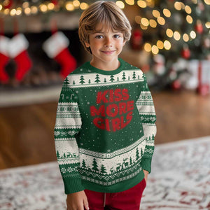 Lesbian Ugly Christmas Sweater Kiss More Girls Funny Pride Month TS10 Forest Green Beige Print Your Wear