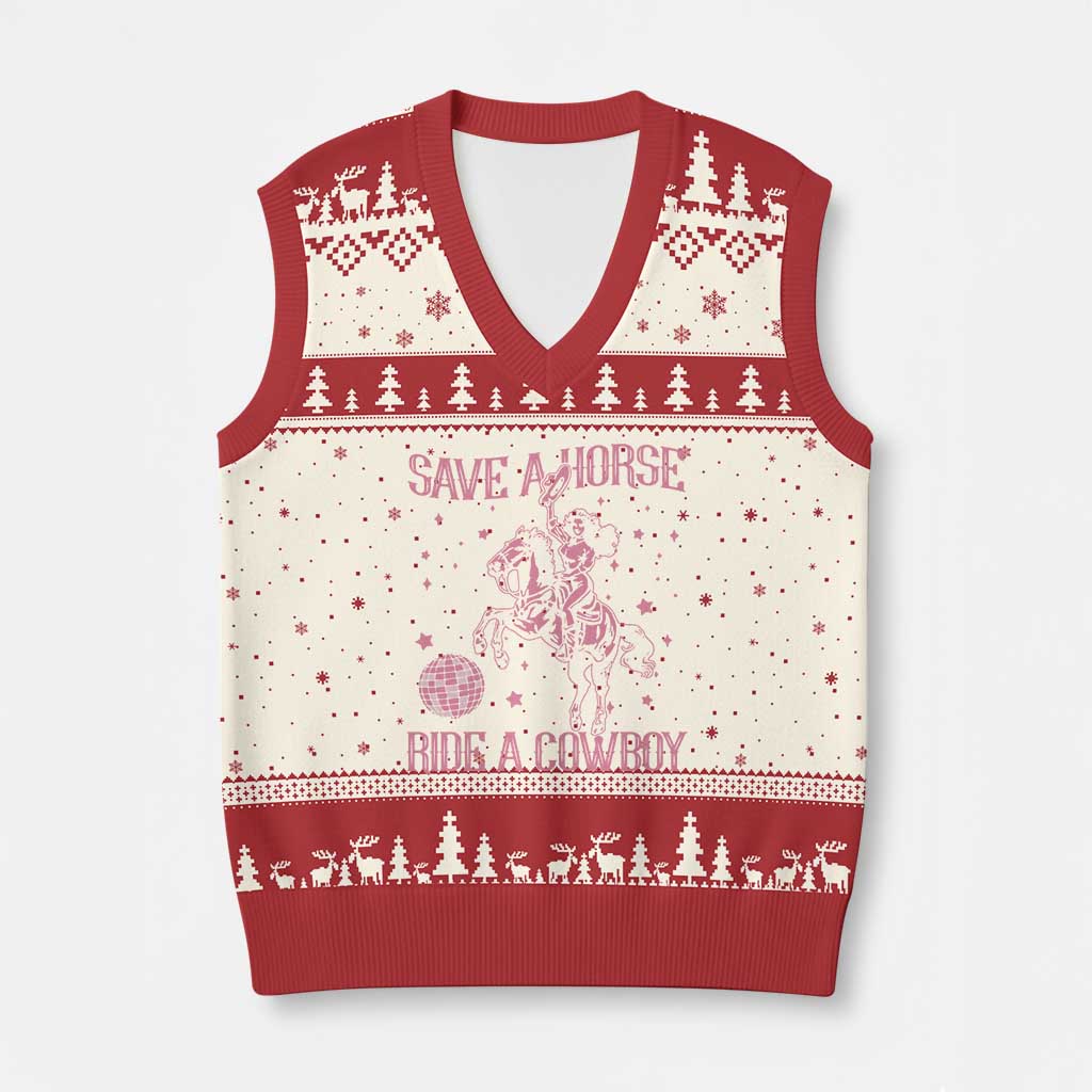 Save a Horse Ride A Cowboy V-Neck Knit Sweater Vest Funny Cowgirl Western Style TS10 Beige Red Print Your Wear