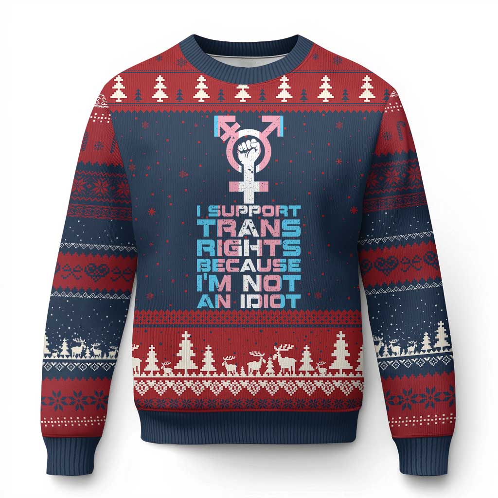 Trans Ally Ugly Christmas Sweater Transgender Pride Flag Support TS10 Navy Red Print Your Wear