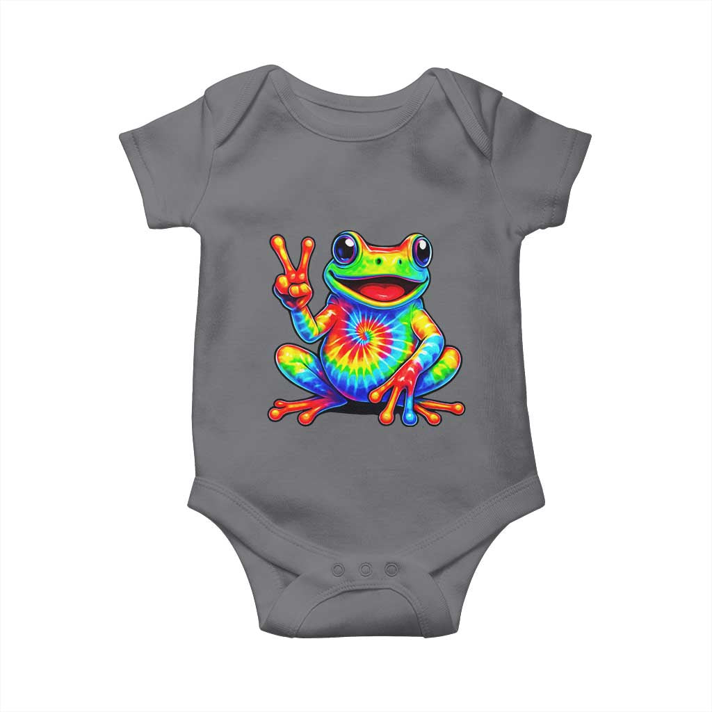 Tie-Dye Frog Peace Sign Hippie Baby Onesie Toad Trends Effect Printing TS10 Charcoal Print Your Wear