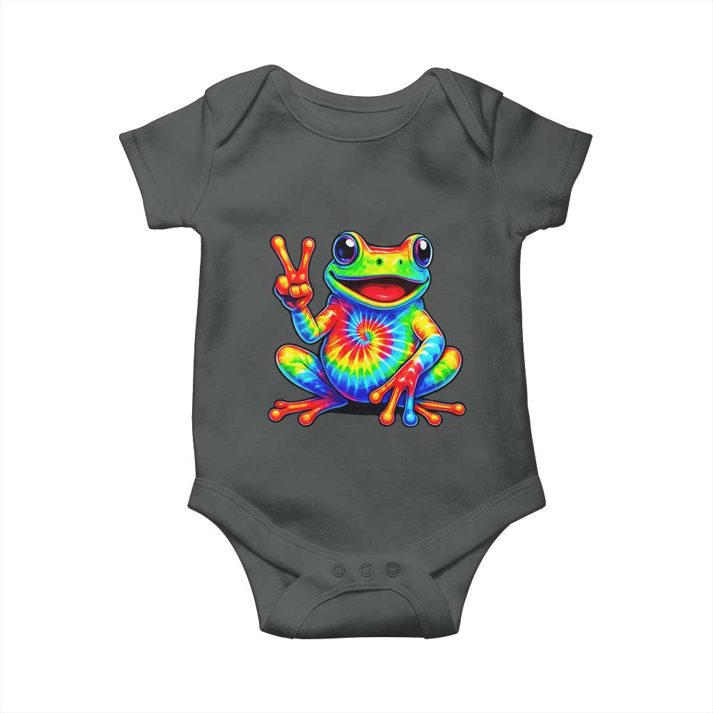 Tie-Dye Frog Peace Sign Hippie Baby Onesie Toad Trends Effect Printing TS10 Dark Heather Print Your Wear