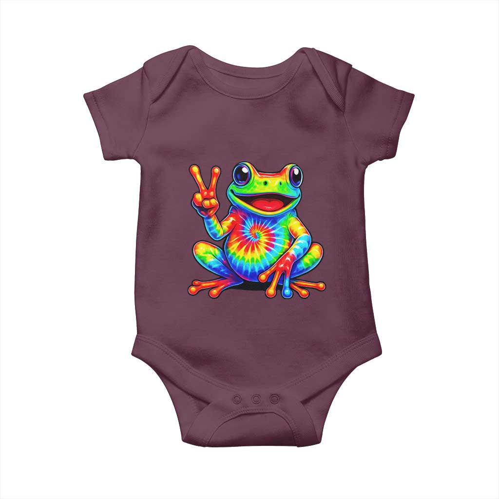 Tie-Dye Frog Peace Sign Hippie Baby Onesie Toad Trends Effect Printing TS10 Maroon Print Your Wear